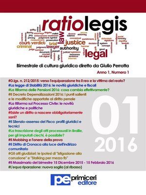 cover image of Ratio Legis (Numero 1, Anno 2016)